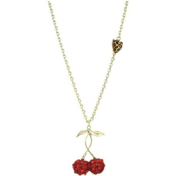Betsey Johnson Jewelry - NWT Beautiful Betsey Johnson Cherry Necklace with Leopard Heart